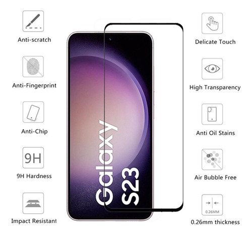 Imagen 3 de 3 de Protector Vidrio Full Cover 9h Para Samsung Galaxy S23
