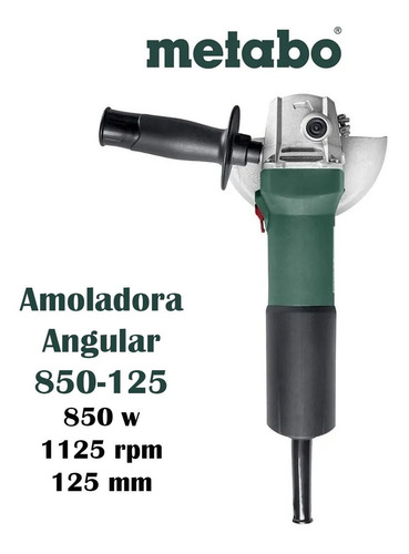 Imagen 2 de 6 de Amoladora angular Metabo W 850-125 de 50 Hz/60 Hz color verde 520 W 220 V - 240 V + accesorio