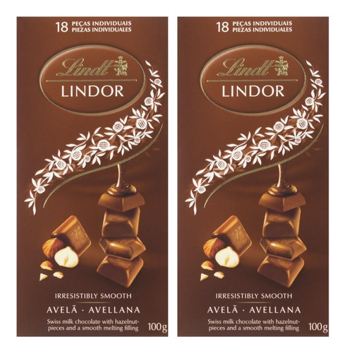 Chocolate Ao Leite Com Avelã, Lindt Lindor, 2 Barras De 100g