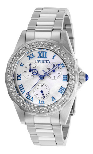 Relógio feminino Invicta em aço inoxidável com design de diamante azul