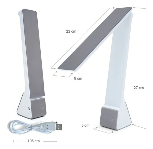 Lampara Escritorio Led Velador 4w Autonomo Bateria Usb Tbcin DLAMP-G Color de la estructura Blanco Color de la pantalla Gris y Blanco