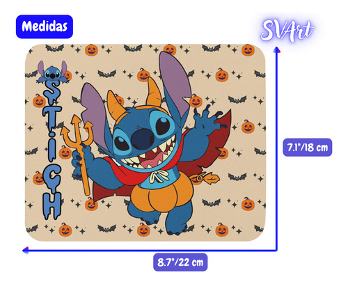 Mouse Pad Svart Diseño Stich Diablito Halloween
