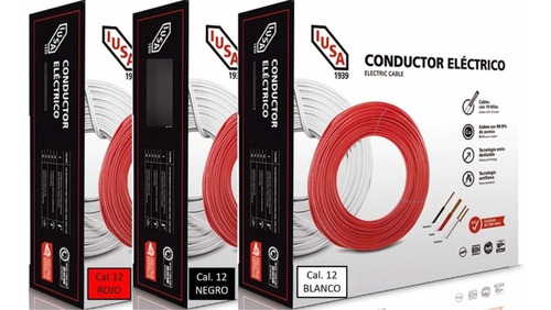 Kit 3 Cables Iusa Thw Cal 12 Negro/rojo/blanco 100% Cobre