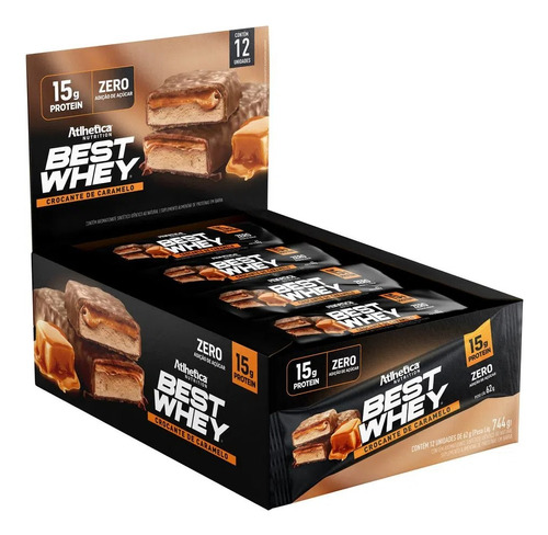 12 Barras Best Whey 15grs Caramelo Crocante - Atlhetica