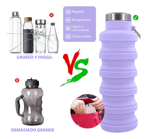 Botella De Agua Plegable, 500ml Botella De Agua Deportiva
