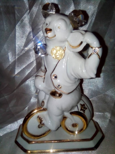 Figura De Porcelana Capodimonte Oso Con Swarovski Y Destaque