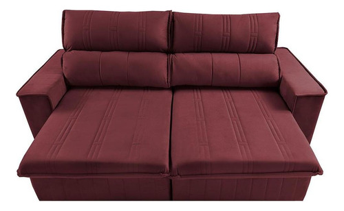 Sofá Retrátil Reclinável 2,30m Cama Inbox Flórida. Velusoft Cor Vinho