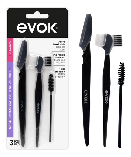 Rasuradora De Cejas Con Accesorios Evok 3 Unidades