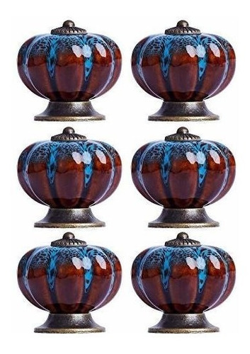 6 Tiradores De Ceramica/porcelana &#215;blue  Vintage 30 Mm