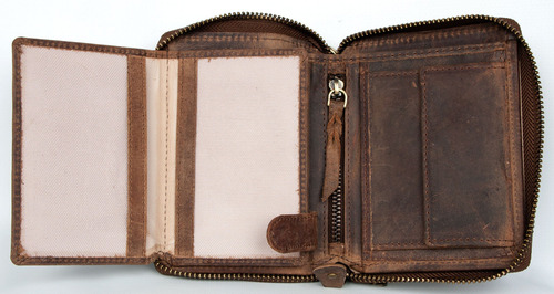 Cartera Grande De Cuero Genuino Con Cremallera Y Cadena Beig