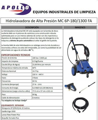 Imagen 2 de 9 de Hidrolavadora Industrial Nilfisk Mc 6p Fa 2600 Psi Trifásica