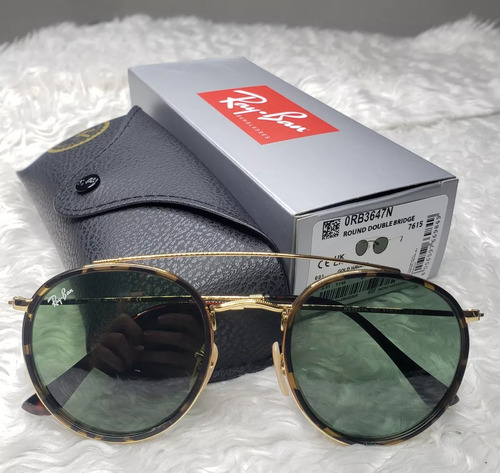 Lentes Ray-ban Rb3647 Round Double Bridge Gold Havana Green