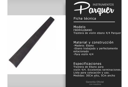 Trastera Violin Parquer Master 4/4 Ebano Cuota