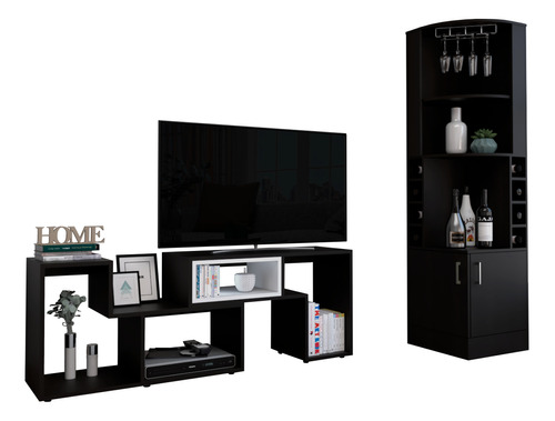 Bar Esquinero Kava + Rack Extensible Tv40 Beijing Wengue