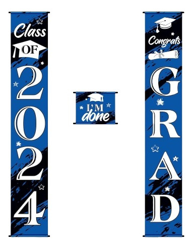 Pancarta Decorativa Colgable De Graduacion Color Azul 3 Pzas
