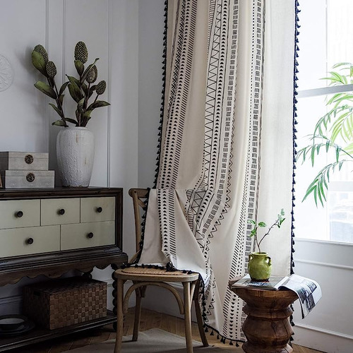 Boho Curtains Bedroom Geometric Semi Blackout Window Curtain