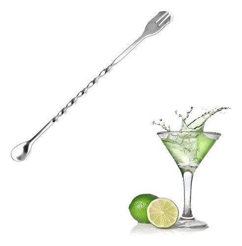 Cóctel Cuchara Agitador De Hielo Tenedor Bartender  26cm