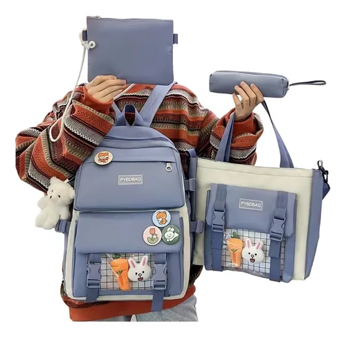 Kit Mochila Morral Escolar Coreana Conjunto Bolsas
