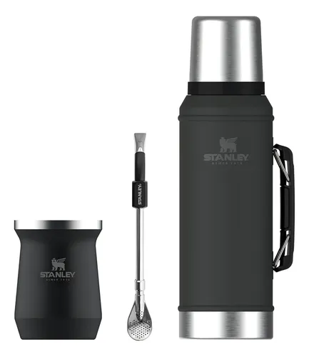 Combo Stanley Clásico, Termo Classic 940ml + Mate Acero Inox. 230ml + Bombilla - Negro Mate