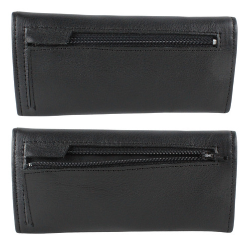 Cartera Tarjetero Monedero Mujer Cuero Cierre Slim Billetera Color Negro Diseño De La Tela Liso