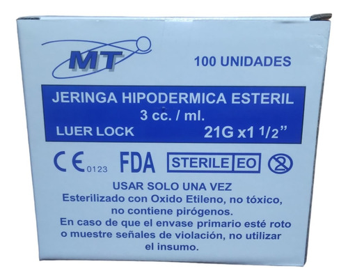 Jeringa Desechable Luer Lock 3cc 21g X 1 1/2  25 Unid.