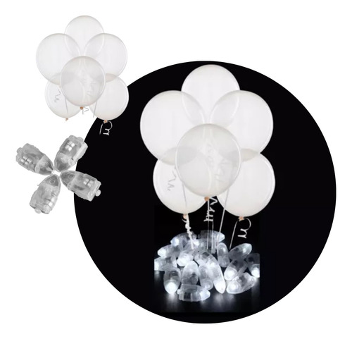 Globos Cristal 12 PuLG Led X 25 Uni Luz Blanca Luminoso