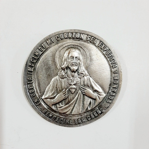 Medalla Cunero Sagrado Corazón De Jesús  -  Metal 7,5 Cm 