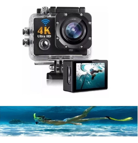 Câmera Pro Full Hd 4k Prova D'água Capacete Youtuber Vlog Cor Preto