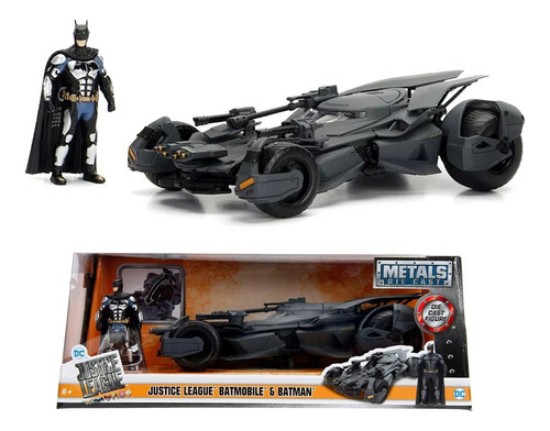 Carro Miniatura Batmóvel E Batman 1:24 Liga Da Justiça 2017 Cor Preto