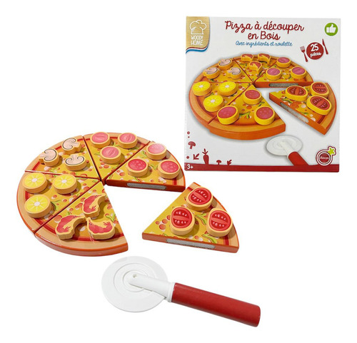 Pizza De Madera Para Armar Y Cortar Juguete Didáctico Infantil 25 Piezas Con Ingredientes Desmontables Con Velcro Juego Educativo Sensorial Cocina Creativa Motricidad Fina