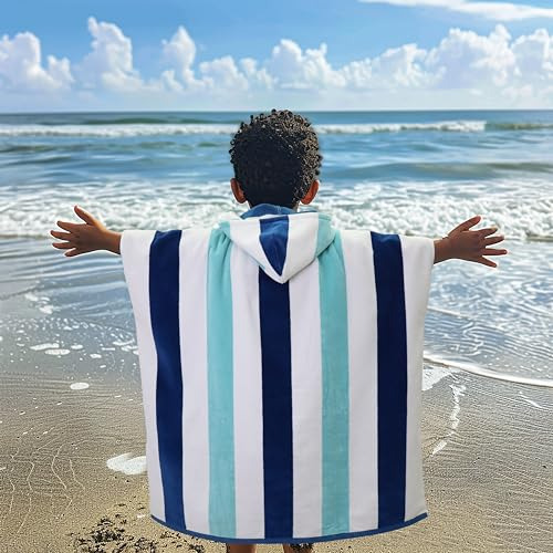 Toalla De Playa Con Capucha 100% Algodón Para Niños Grandes