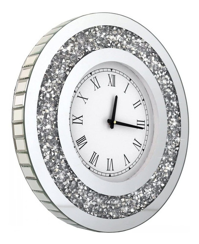 Reloj De Espejo Redondo Plateado Crystal Sparkle Twinkl...