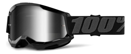 Óculos 100% Strata2 Black Off Road Motocross Trilha Enduro Cor Da Armação Preto Cor Da Lente Espelhada - Silver