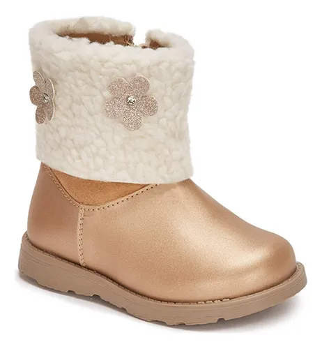Bota Andrea Con Textil Suave Y Flores Para Ni a Oro