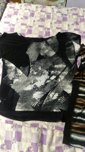 2 Remeras Señora Seda Fría Estampadas Negra Y Blanca Y Marró