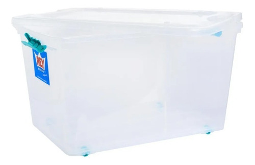 Caja Organizadora Almacenamiento Suprema 50 Lts Reyplast Color Transparente Tapa Turquesa