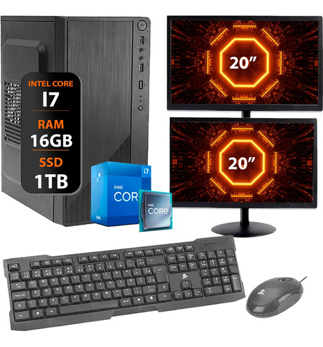 Computador Intel I7 3°ger. 16gb 10 Pro Ssd 1tb 2 Monitor 20 