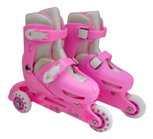 Patins Triline Infantil Iniciante Rosa Tamanho Ajustável