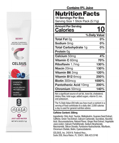 Celsius Live Fit Sabor Frutros Del Bosque Sin Azúcar 14pack