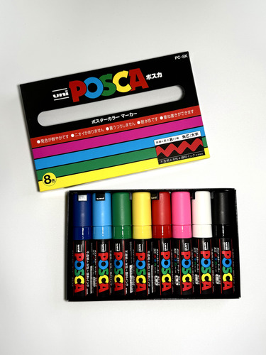 Kit Canetas Posca Pc-8k 8 Cores Ponta Quadrada