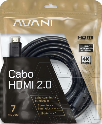 Cabo Hdmi 7m Blindado 2.0 Ethernet 7 Metros 4k Ultra Hd 3d