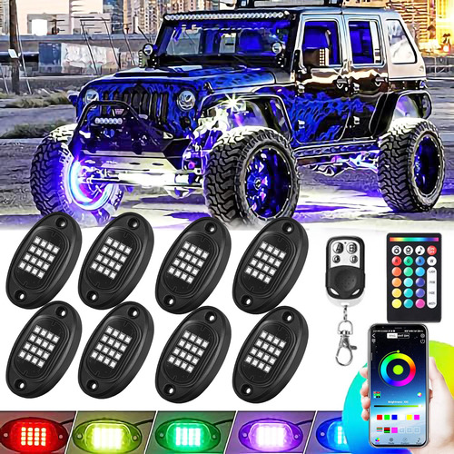 8 Pods Rgb Led Rock Lights For Truck Atv Utv Golf Cart Jeep