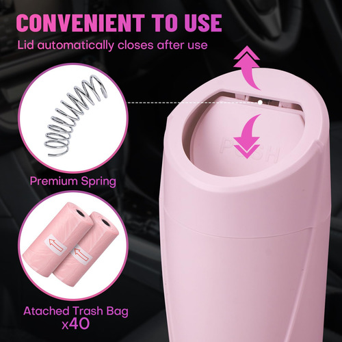 Papelera De Coche Sglrt Mini Rosa Con Tapa, 2 Paquetes Con 4