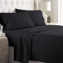 Comprar Juego De Sábanas Colores Lisos Design Ultra Suave Brushing Lujo Hogar Microfibra Hogar Premium Hipoalergénica 4 Pcs (2*funda De Almohada 1*sábanas 1*sábanas Ajustables) Queen Negro