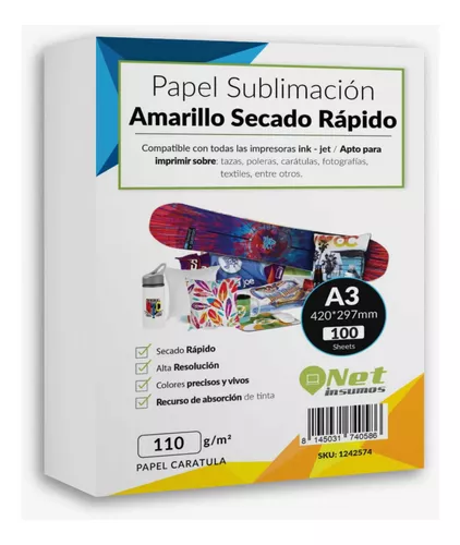 Papel sublimacion Amarillo tamaño A3 100 hojas