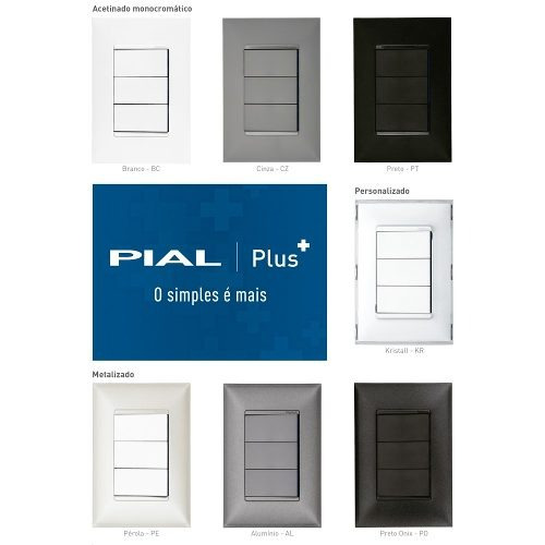 Imagem 4 de 4 de 3 Interruptores Simples 4x2 Cinza Pial Plus +