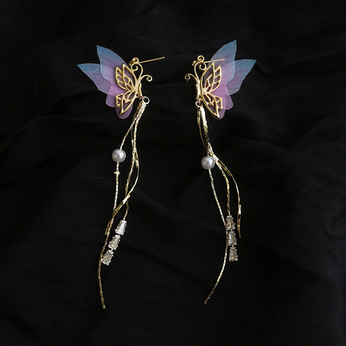 H Pendientes Largos Arete Elf Con Alas De Mariposa
