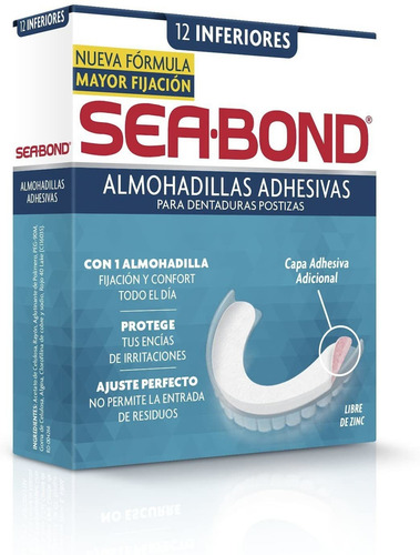 Almohadillas adhesivas Sea-bond dentaduras postizas inferiores 12 Pz