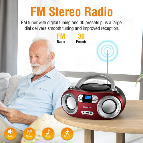 Radio Grabadora Megatek, Bluetooth, Cd, Fm, Rojo