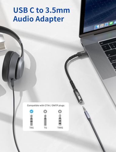 Adaptador Usb Tipo C A Conector De Auriculares Hembra De 3,5